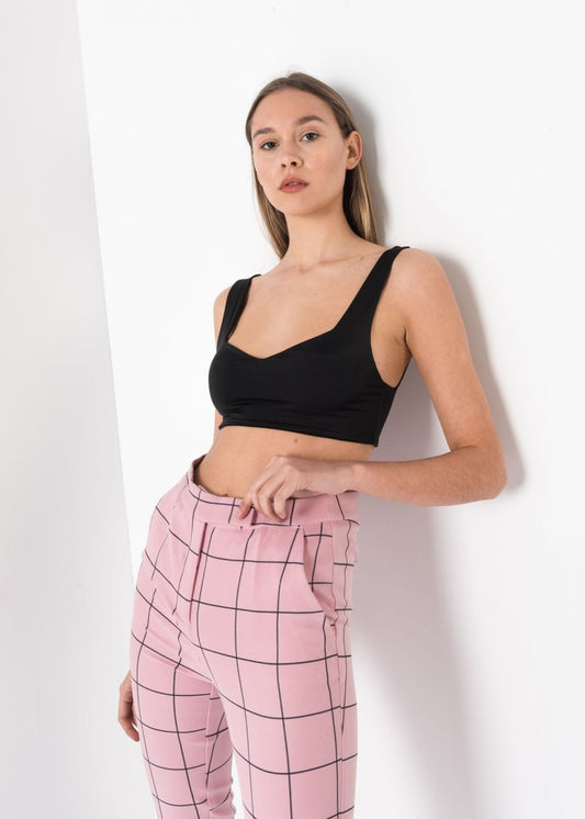 Checked Trousers in Sweet Pink, Straight Cut