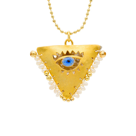 Pearl White & Gold “Filakto” Talisman Necklace – Handcrafted in Greece