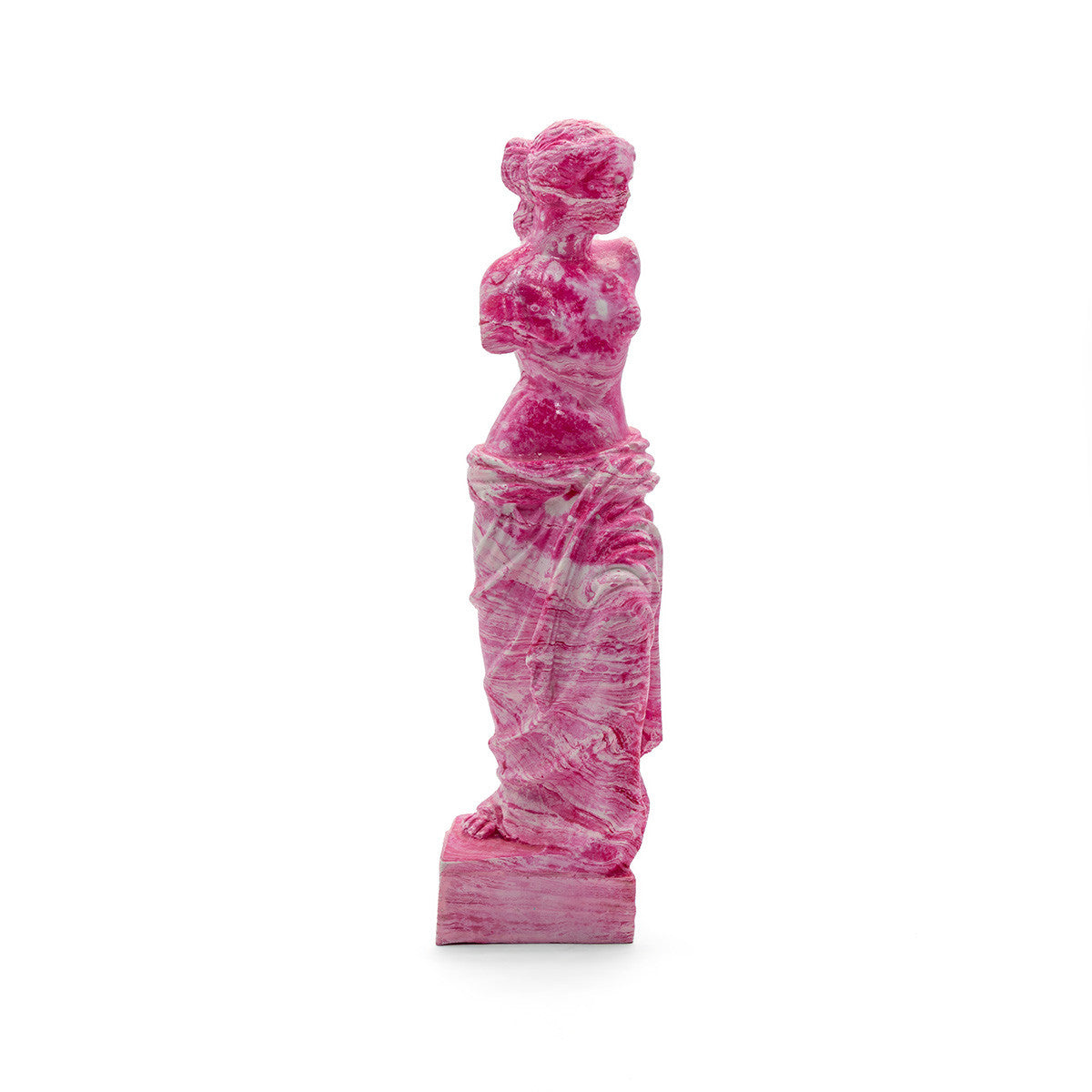 Pink marble Venus di Milo statue figurine inspired by ancient Greek art. Handcrafted ebru design.