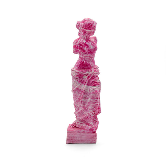 Pink marble Venus di Milo statue figurine inspired by ancient Greek art. Handcrafted ebru design.