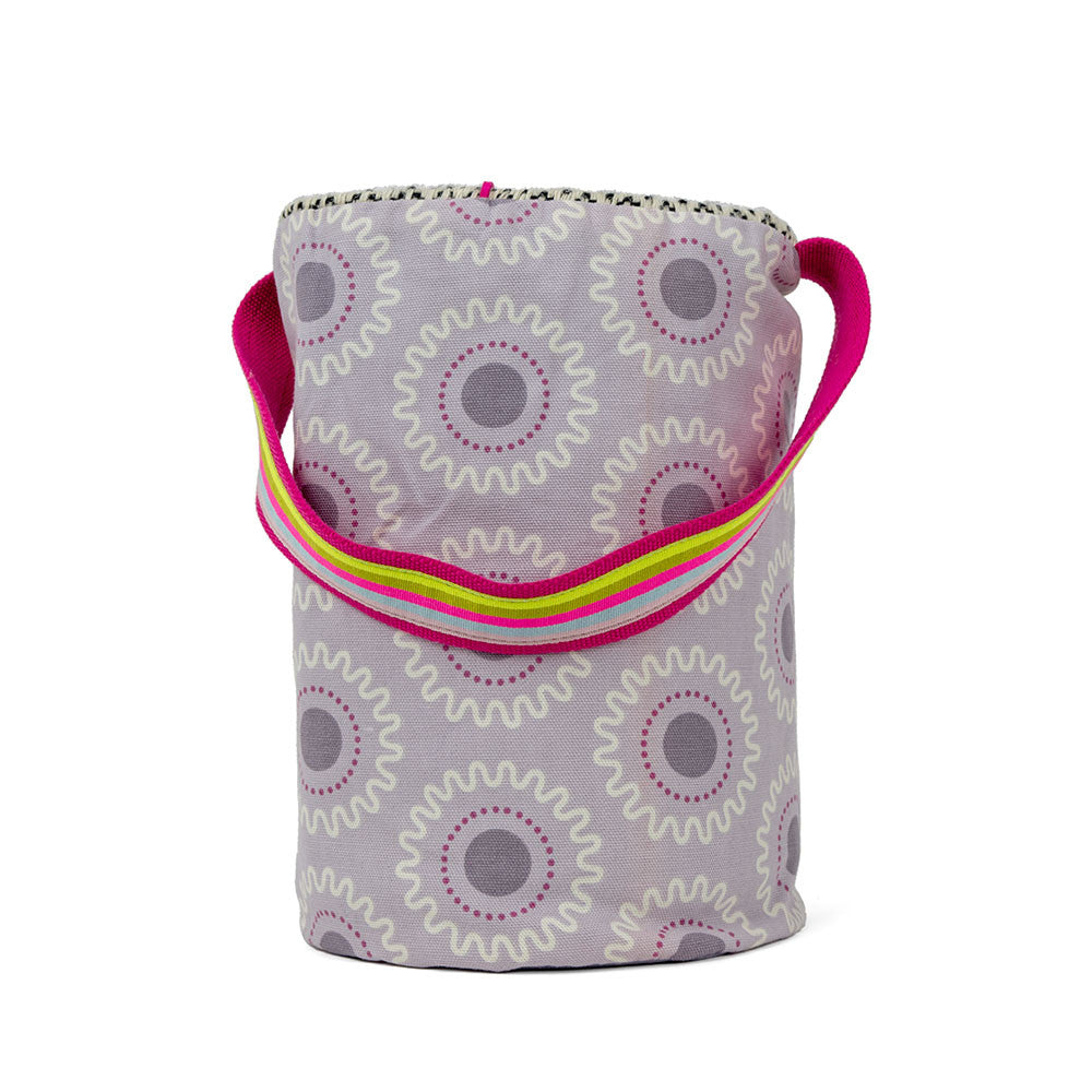 Pop Fuchsia Handwoven Bucket Bag in Gray – Handcrafted in Greece