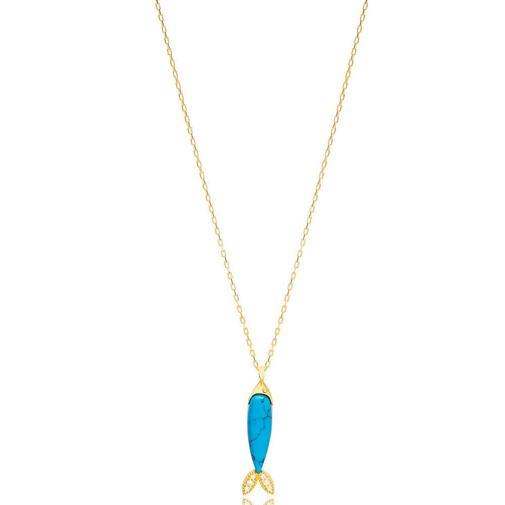Turquoise Fish Design Zircon Stone Pendant – Gold-Plated Sterling Silver