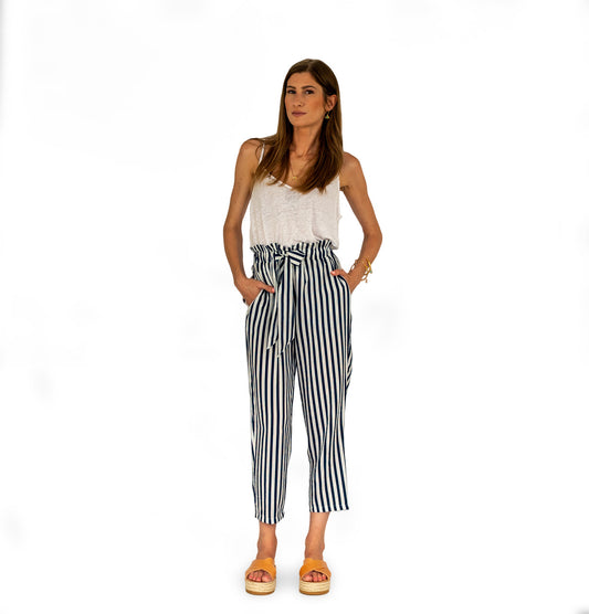 Tereza of Naxos Striped, Cropped Trousers in Navy Blue & White Clothing 59 € Tereza's Greek Concept Store