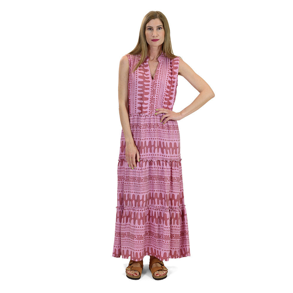 Boho Sleeveless Maxi Dress – Rose Pink & Pale Fuchsia
