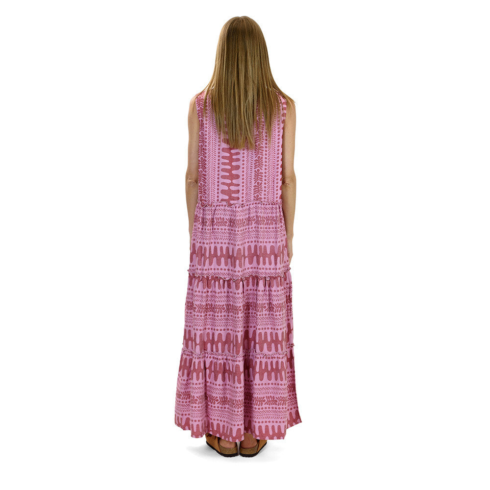 Boho Sleeveless Maxi Dress – Rose Pink & Pale Fuchsia