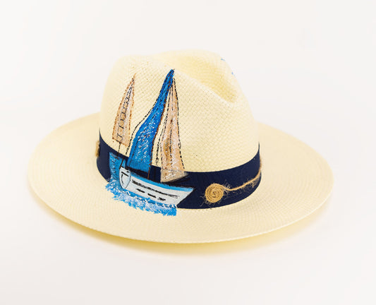 Christina K Come Sail With Me, Fedora, Hand-painted Hat Hats 89 € Tereza's Greek Concept Store