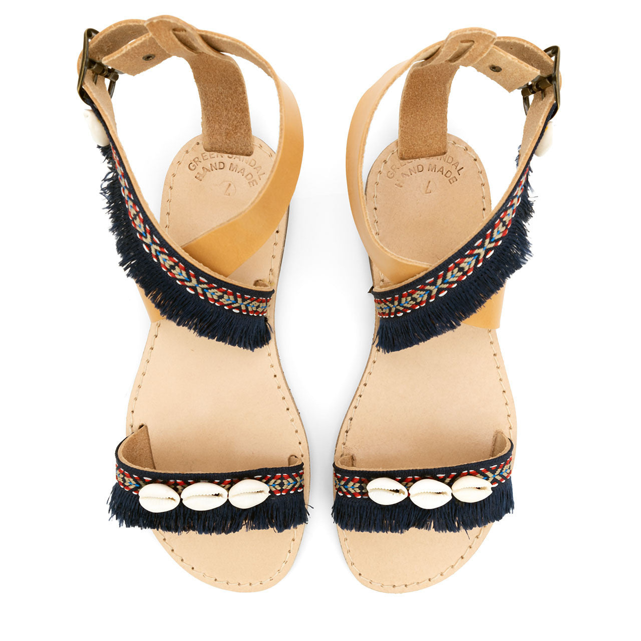 Ethnic, Sea Shell in Navy Blue , Handmade leather Sandals