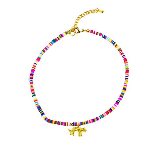 Joyful Panther, Colourful Beaded Pendant