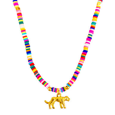 Joyful Panther, Colourful Beaded Pendant