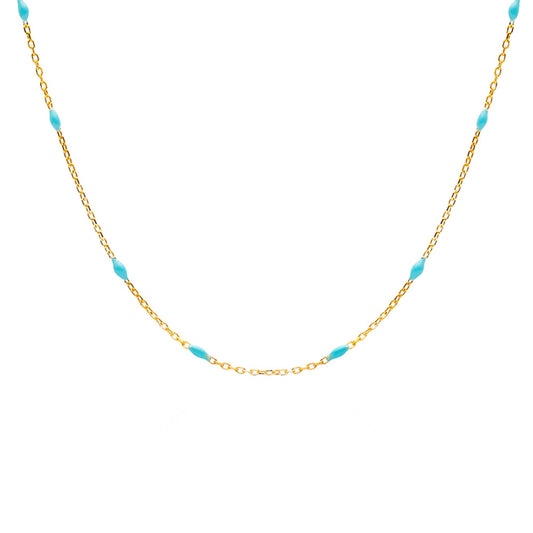 Light Blue Enamel Rosary, Handcrafted Necklace