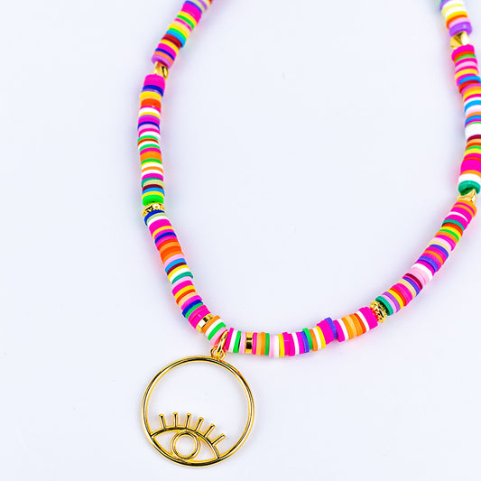 Joyful Evil Eye, Colourful Beaded Pendant
