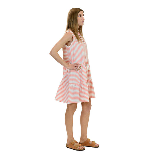 Striped Sleeveless Dress in Peach & White – 100% Greek Cotton