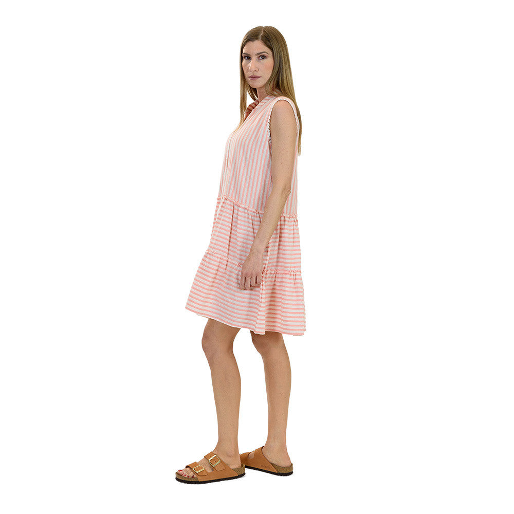 Striped Sleeveless Dress in Peach & White – 100% Greek Cotton