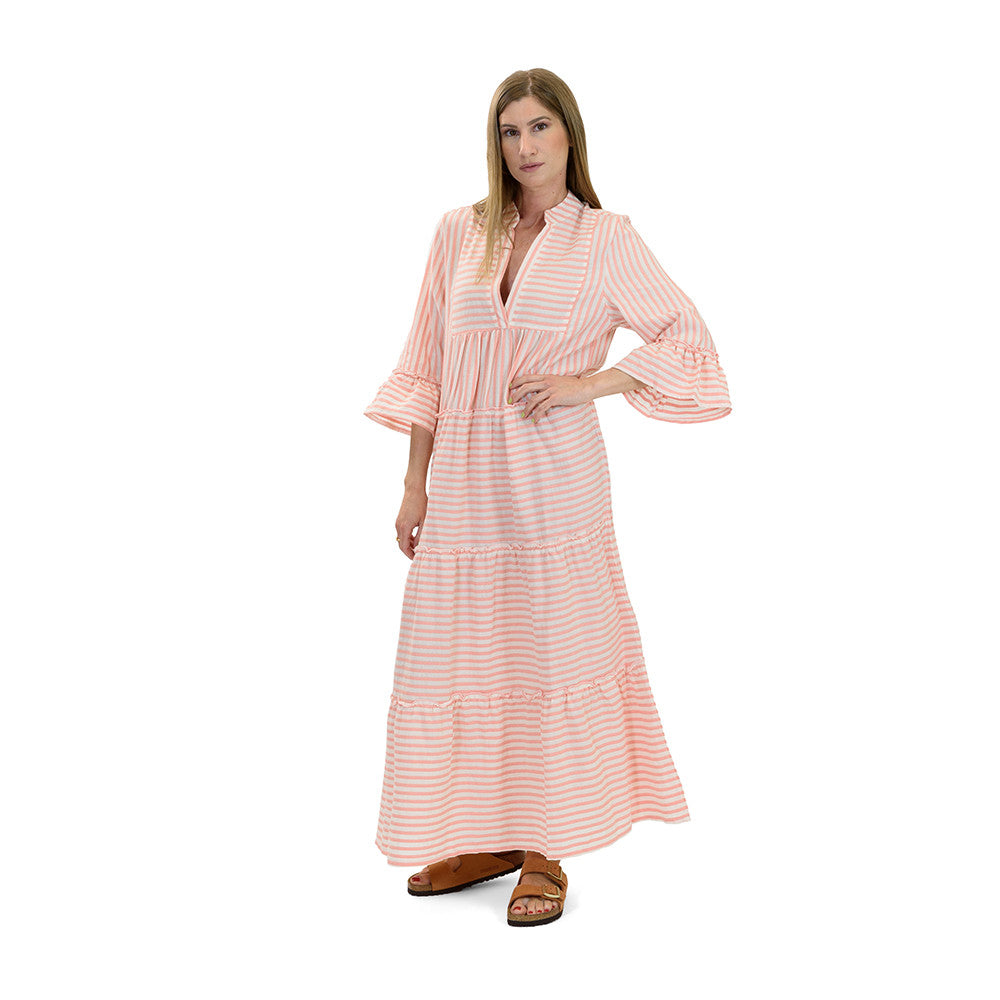 Striped Peach & White Maxi Dress – Summer Elegance in 100% Cotton