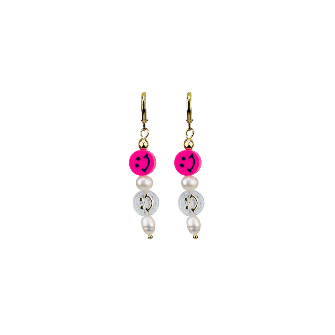 Pearly Double Smiley Hoop Earrings in Fuschia