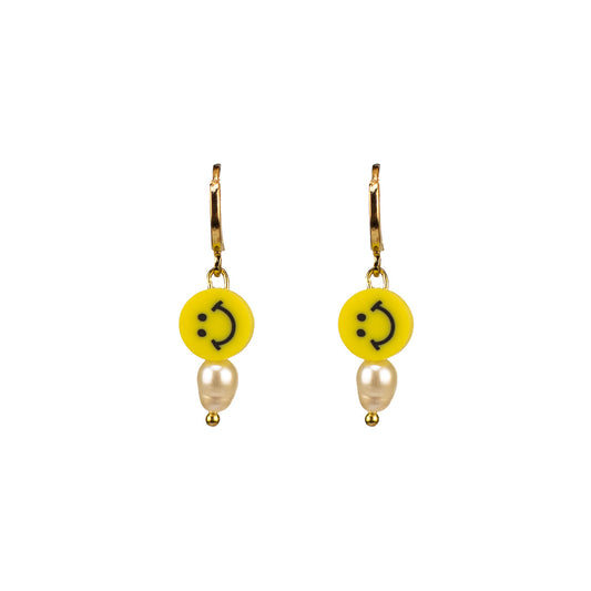 Tereza of Naxos Pearly Smiley Hoop Earrings in Bright Yellow Jewellery 29 € Tereza's Greek Concept Store