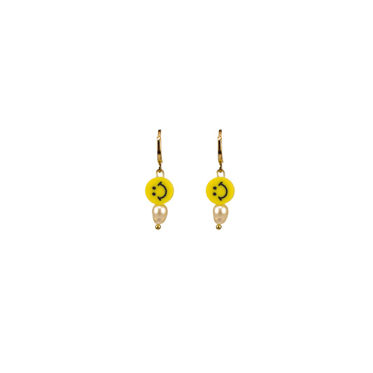 Pearly Smiley Hoop Earrings in Bright Yellow