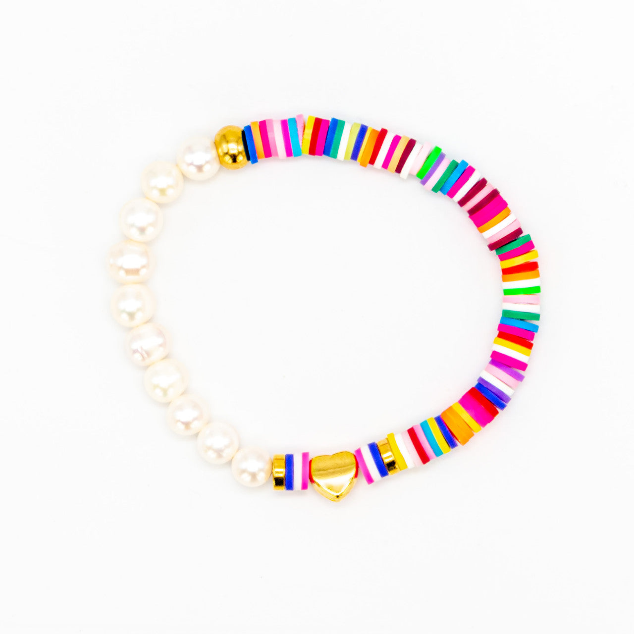Pearly Joyful Heart, Elastic Band Bracelet