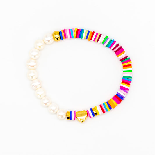Pearly Joyful Heart, Elastic Band Bracelet