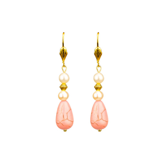 Tereza of Naxos Pearly Pink Stone Hoop Handcrafted Earrings Earrings 39 € Tereza's Greek Concept Store