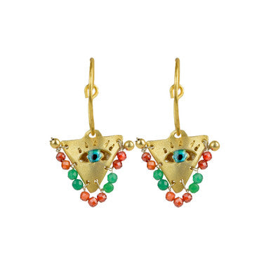 Blood Orange and Emerald "Filakto" Talisman Earrings