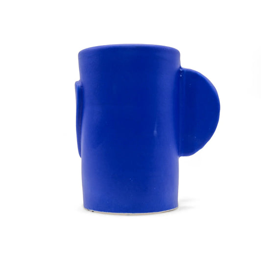 Handmade, handcrafted ceramic mug made in Greece featuring Aegean Blue Cycladic-inspired face design for an authentic Greek island-style kitchenware addition.