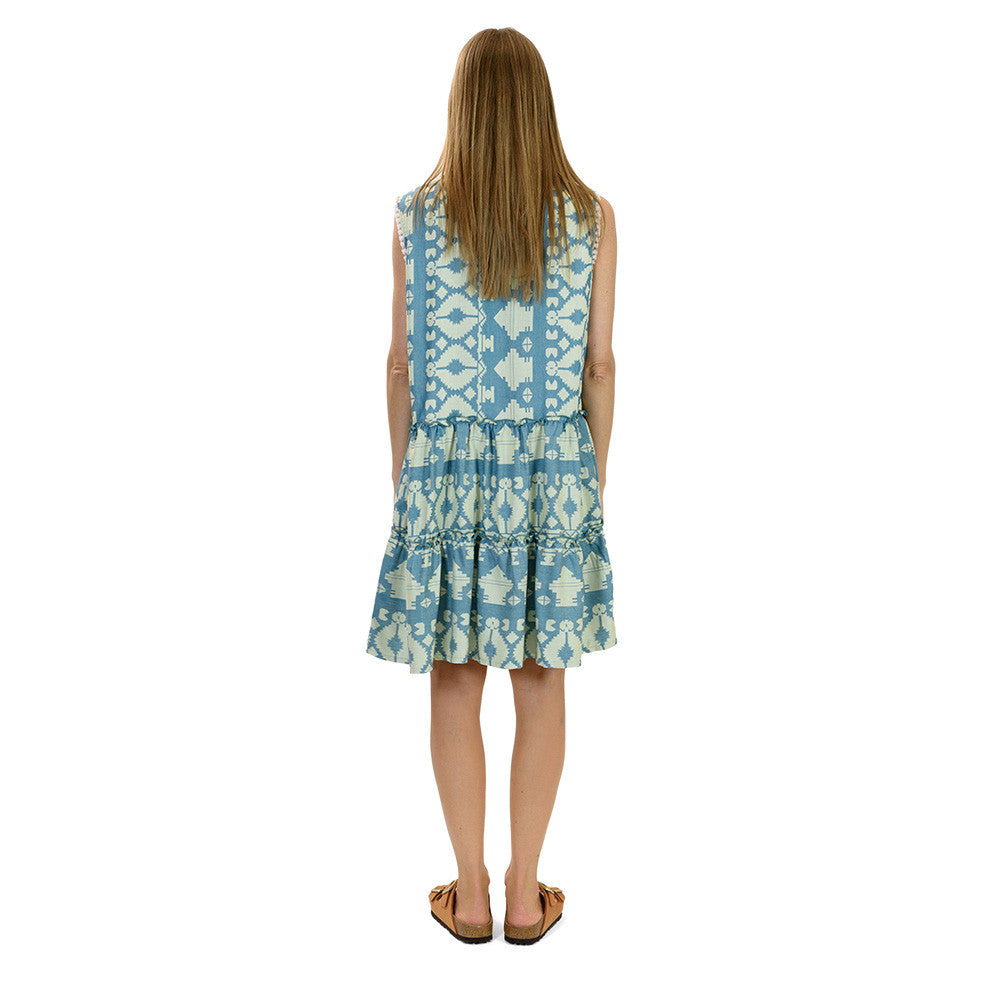 Teal Tint Sleeveless Kaftan Dress – 100% Greek Cotton