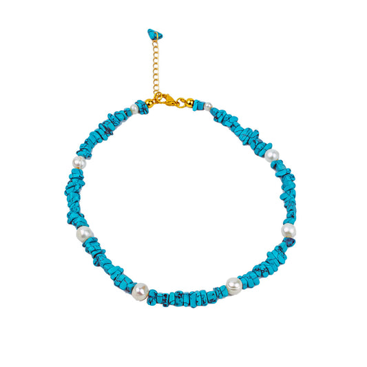 “Oh, Coral…!” Turquoise Pendant with Pearls – Handcrafted in Greece