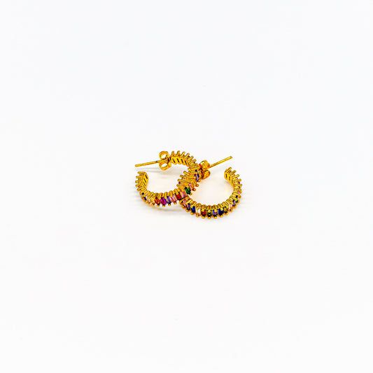 Large Rainbow Zircon, Circle , Hoop Earrings
