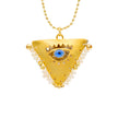Close up of pearl white & gold “filakto” talisman necklace