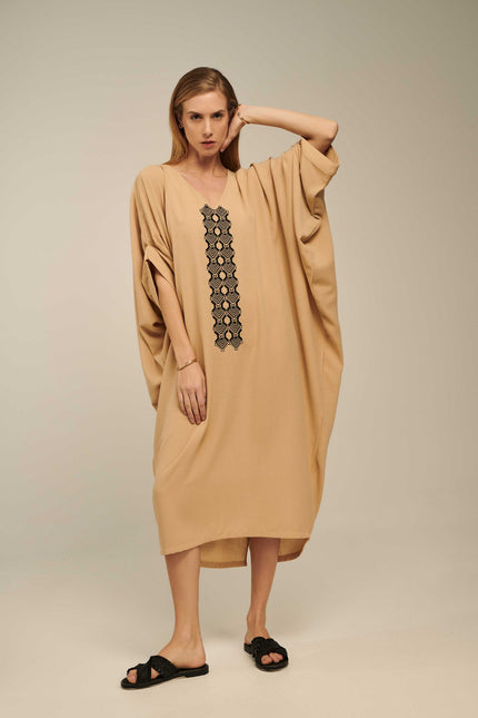 Axiothea Kaftan, Linen Dress in Caramel Brown