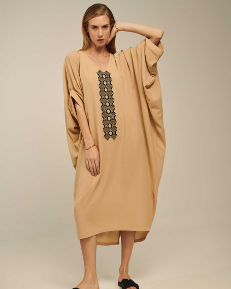 Axiothea Kaftan, Linen Dress in Caramel Brown
