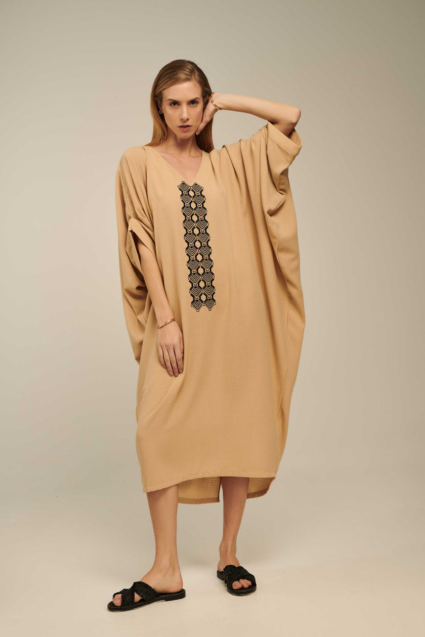 Axiothea Kaftan, Linen Dress in Caramel Brown
