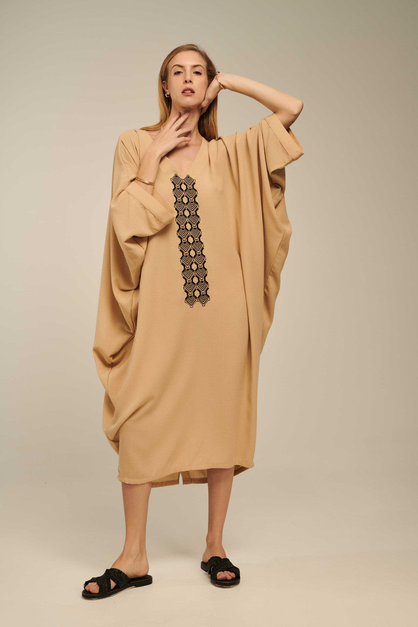 Axiothea Kaftan, Linen Dress in Caramel Brown