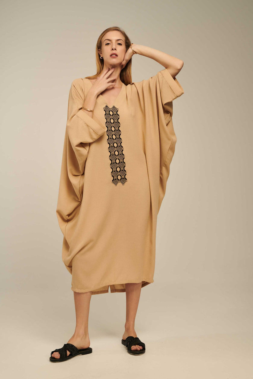 Axiothea Kaftan, Linen Dress in Caramel Brown