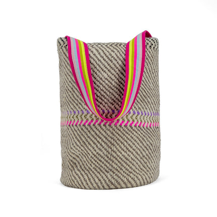 Pop Fuchsia Handwoven Bucket Bag in Gray Handcrafted in Greece