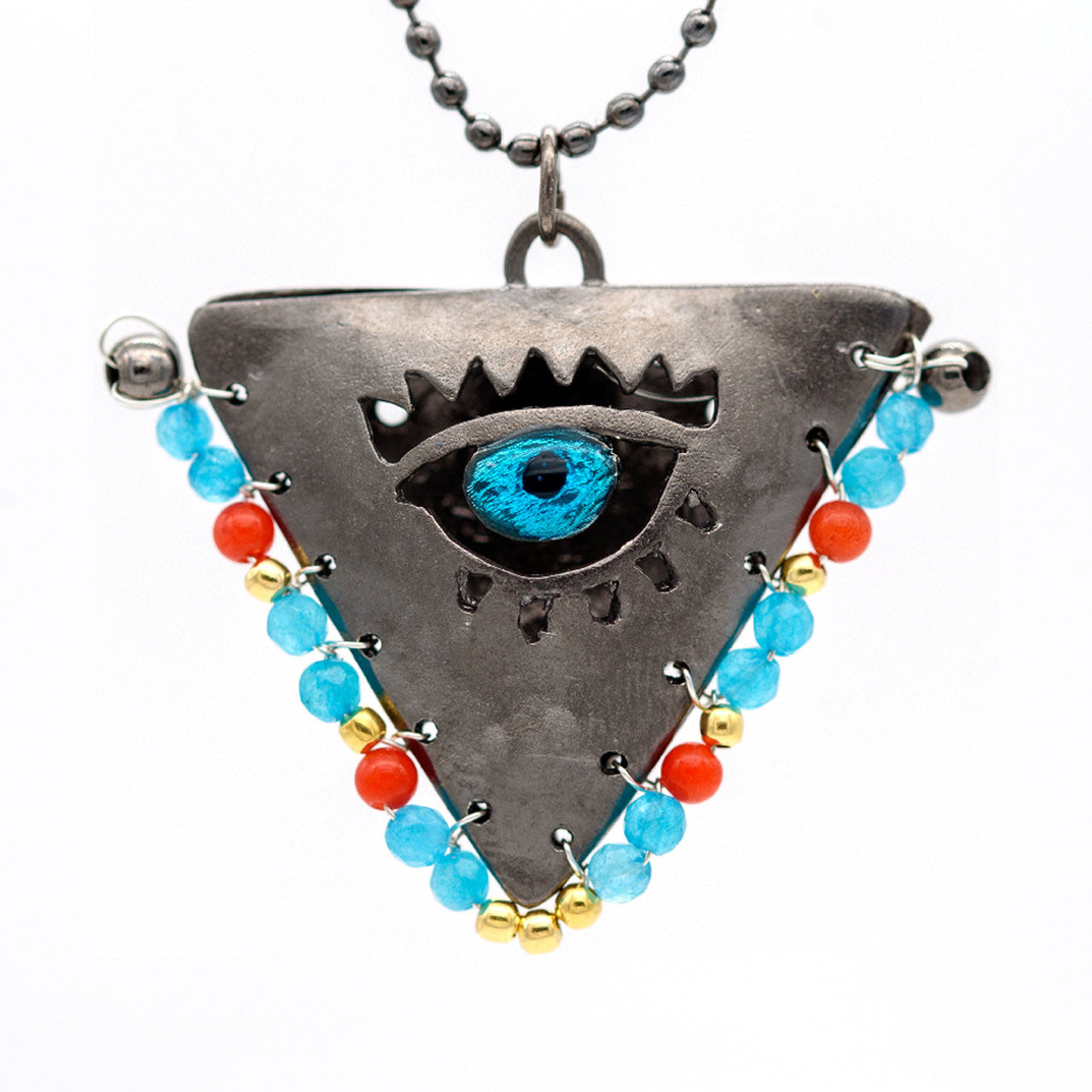Tereza of Naxos Limited: Baby Blue, Coral & Gold on Black "Fylachto" Talisman, Lucky Charm, Pendant Jewellery 99 € Tereza's Greek Concept Store
