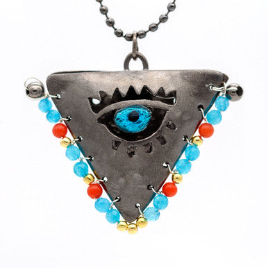 Limited: Baby Blue, Coral & Gold on Black "Fylachto" Talisman, Lucky Charm, Pendant
