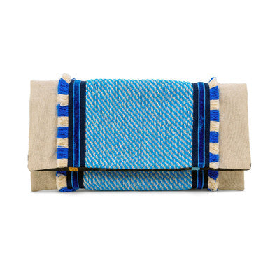 Beige and Cycladic Blue Tassels Pouch Handcrafted Envelope image 5