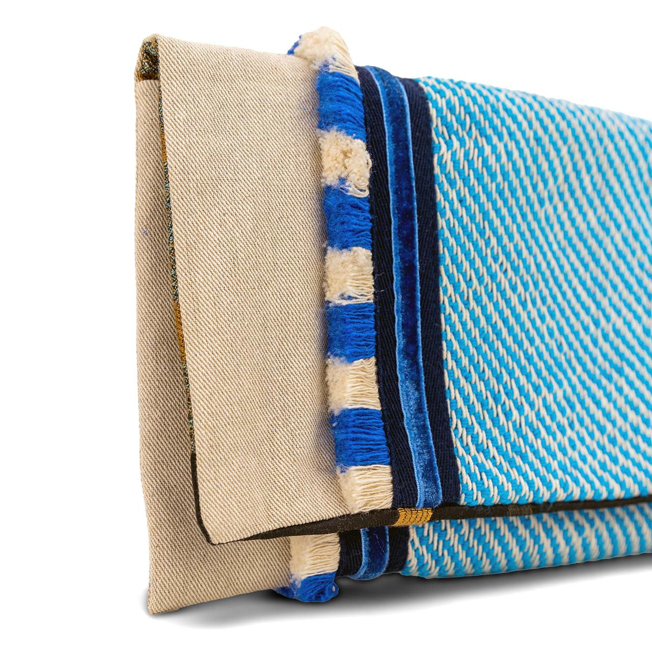 Beige and Cycladic Blue Tassels Pouch Handcrafted Envelope detail view