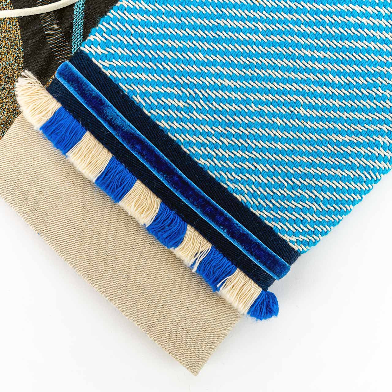 Beige and Cycladic Blue Tassels Pouch Handcrafted Envelope styled view
