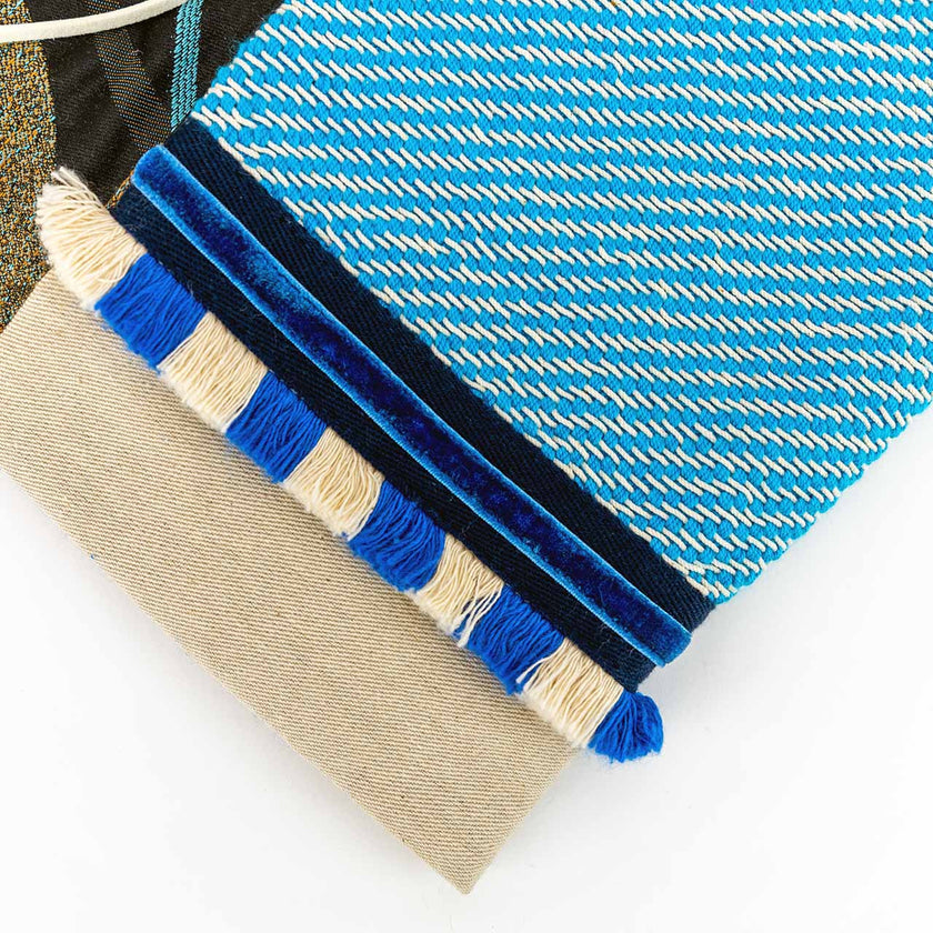 Beige and Cycladic Blue Tassels Pouch Handcrafted Envelope styled view