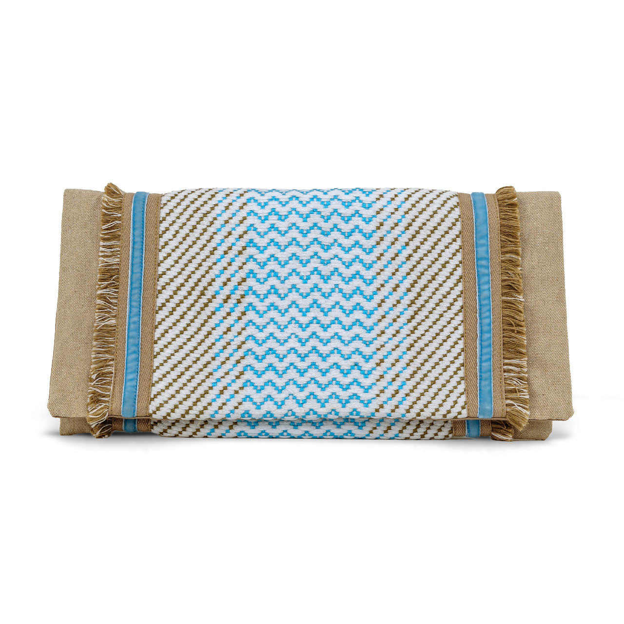 Beige Tassels & Light Blue Handcrafted Envelope Pouch Made in Greece