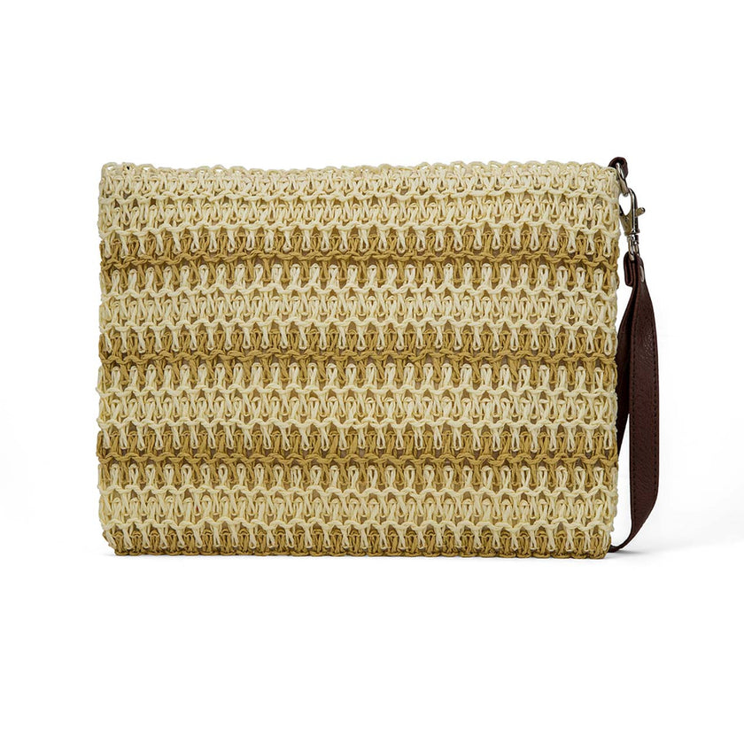 Natural Straw Pouch in Caramel and Beige Handcrafted in Greece