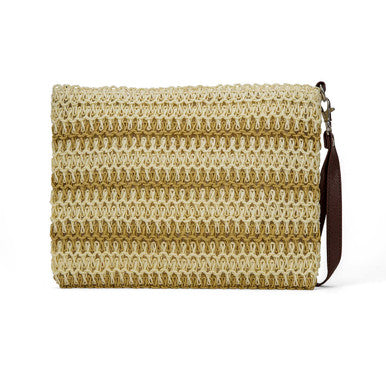 Natural Straw Pouch in Caramel and Beige – Handcrafted in Greece