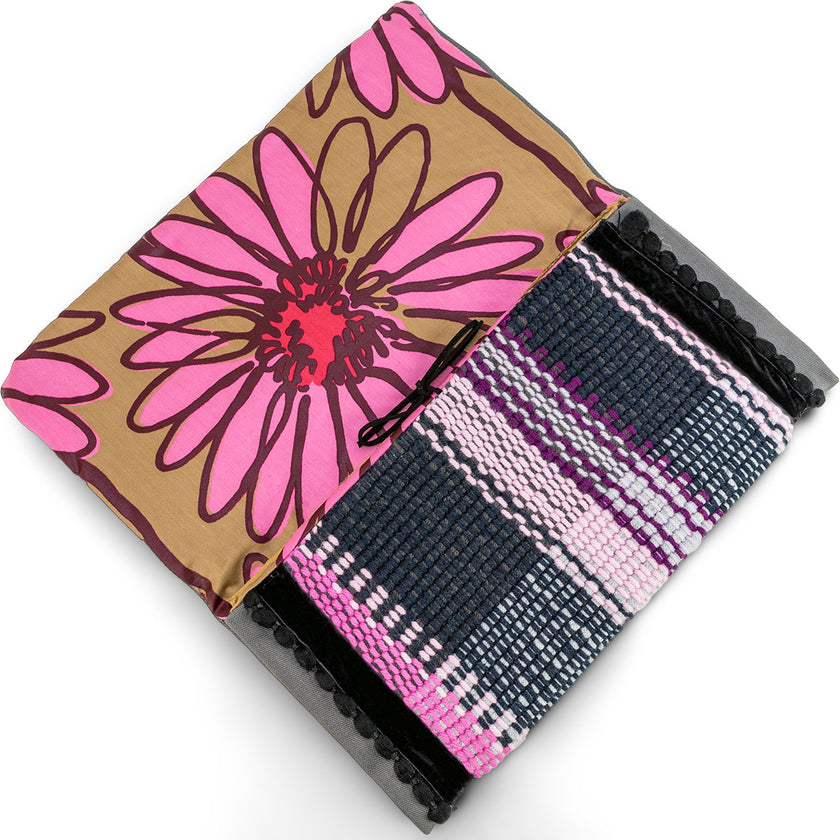 Boho Black Pompons Envelope Pouch in Pink detail view