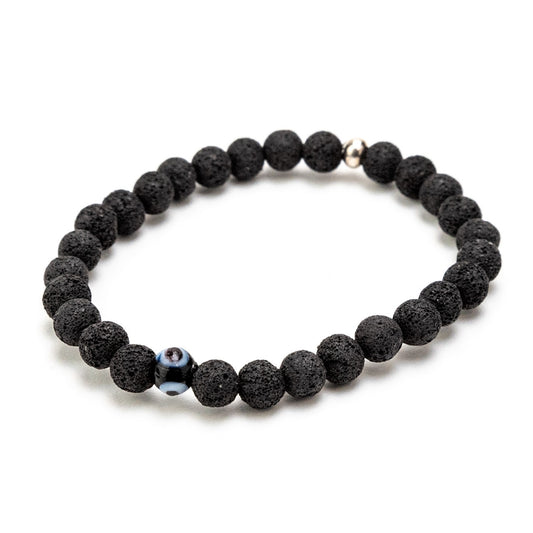 Tereza of Naxos Black Round Evil Eye & Black Lava Bracelet Jewellery 25 € Tereza's Greek Concept Store