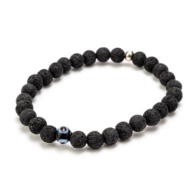 Black Round Evil Eye & Black Lava Bracelet
