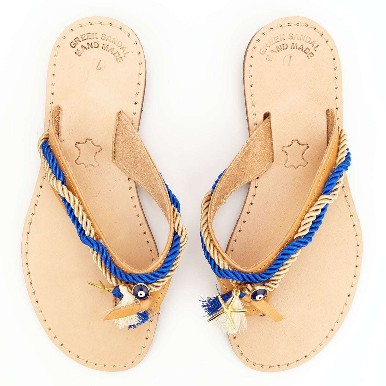 Starfish, Handmade Leather Sandals, with Nautical Rope detail view