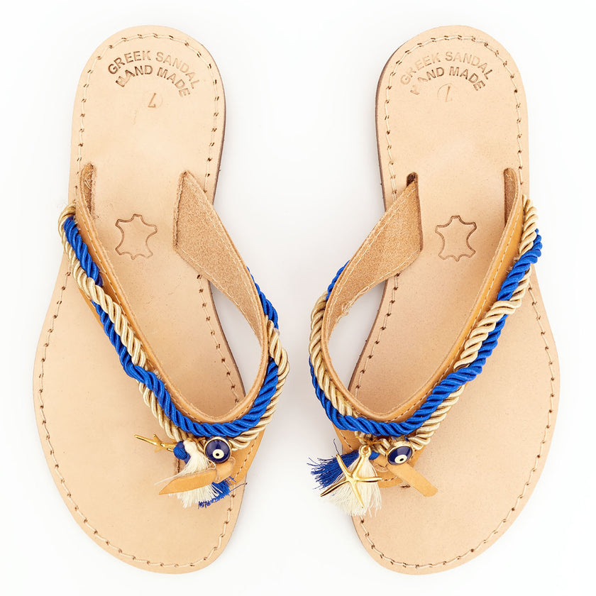 Starfish, Handmade Leather Sandals, with Nautical Rope detail view